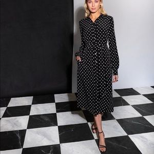 LDT Adrienne Polka Dot Belted Button Up Midi Dress SZ 2 NWT